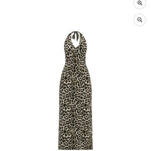 Leopard Print Halter Maxi Dress - Black & Cream